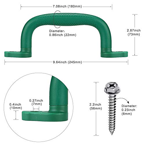 SELEWARE Green Playground Safety Grab Handles – Non-Slip Plastic Handles for Playhouses, Treehouses, and Climbing Frames (2-Pack)
