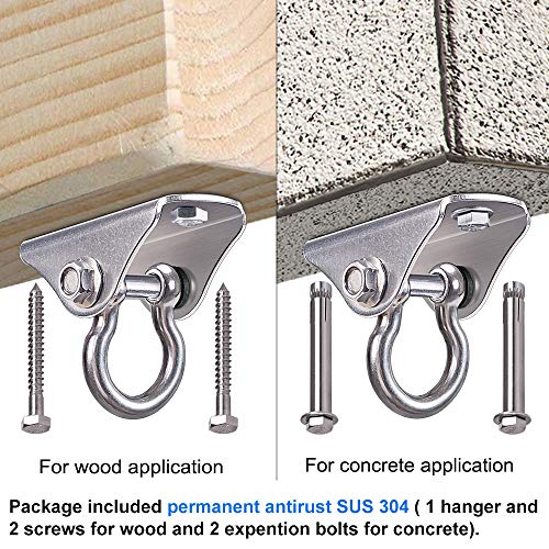 SELEWARE Heavy Duty Stainless Steel Swing Hanger – Ceiling Mount for Porch Swing, Hammock Chair, Heavy Bag, Yoga Silk – 1000 lbs Capacity