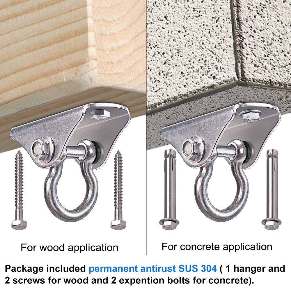 SELEWARE Heavy Duty Stainless Steel Swing Hanger – Ceiling Mount for Porch Swing, Hammock Chair, Heavy Bag, Yoga Silk – 1000 lbs Capacity