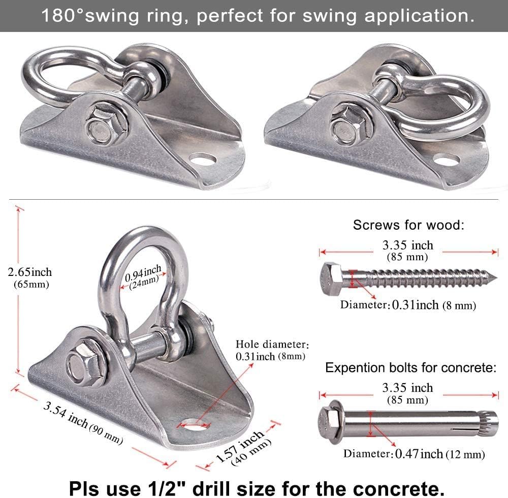 SELEWARE Heavy Duty Stainless Steel Swing Hanger – Ceiling Mount for Porch Swing, Hammock Chair, Heavy Bag, Yoga Silk – 1000 lbs Capacity