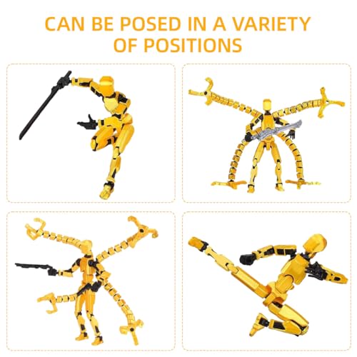 SENROELECTRONAGE T13 Action Figure – 5.4in Pre-Assembled 3D Printed Yellow Dummy 13 with 6 Hand Shapes and 6 Weapons