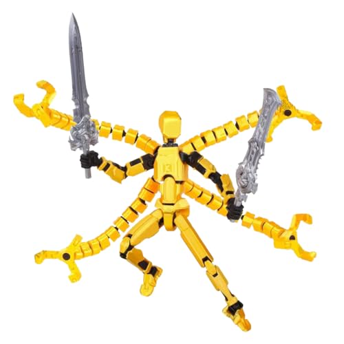 SENROELECTRONAGE T13 Action Figure – 5.4in Pre-Assembled 3D Printed Yellow Dummy 13 with 6 Hand Shapes and 6 Weapons