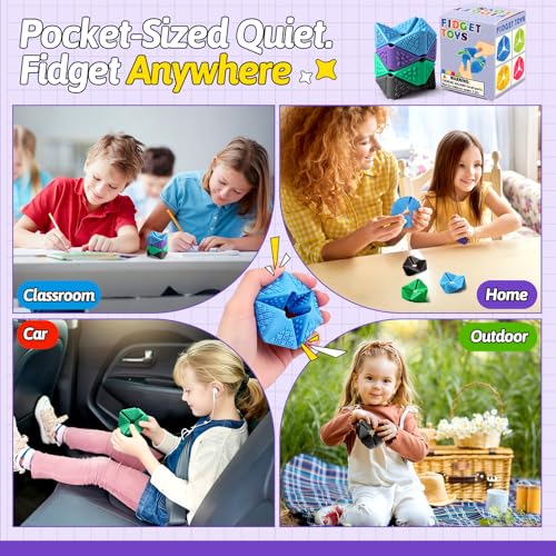 Sensory Fidget Cube Set - 4 Pack Quiet Silicone Flip Cubes for Anxiety Relief, Autism ADHD (2 Inches, Multi-Textured)