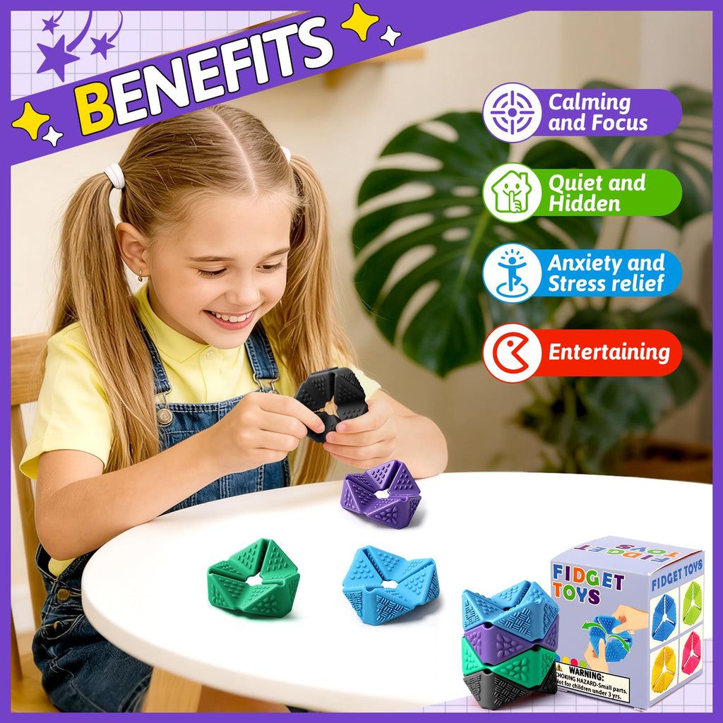 Sensory Fidget Cube Set - 4 Pack Quiet Silicone Flip Cubes for Anxiety Relief, Autism ADHD (2 Inches, Multi-Textured)