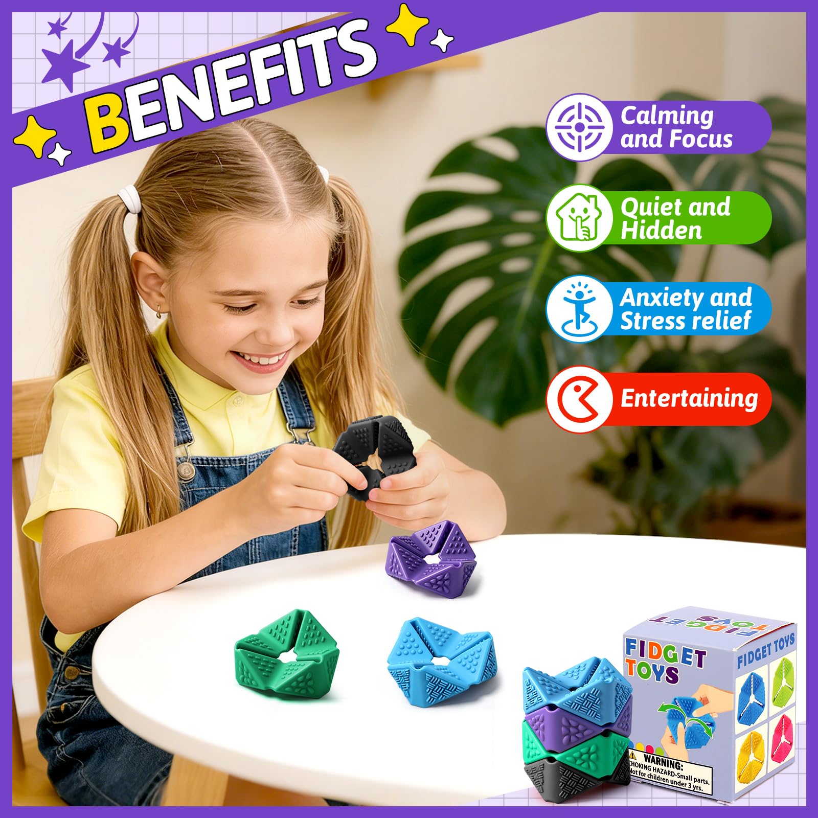Sensory Fidget Cube Set - 4 Pack Quiet Silicone Flip Cubes for Anxiety Relief, Autism ADHD (2 Inches, Multi-Textured)