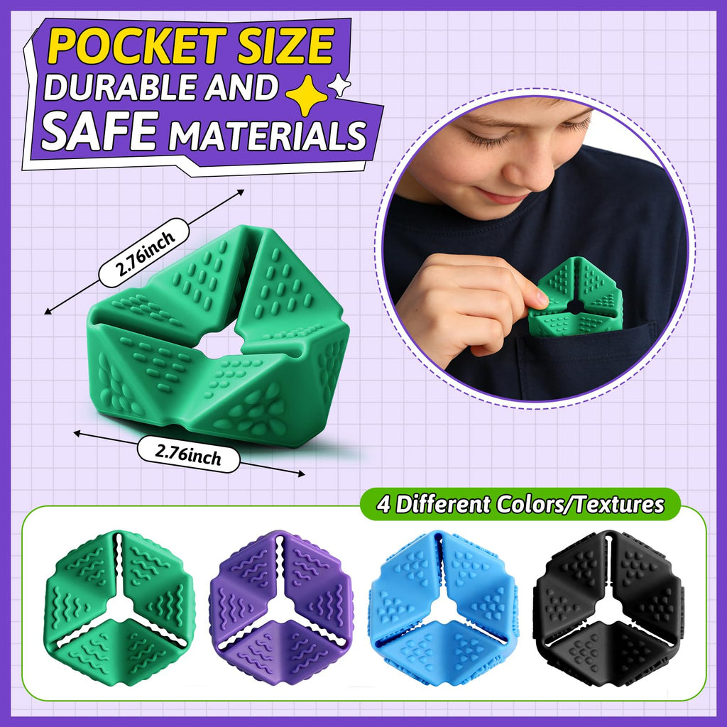 Sensory Fidget Cube Set - 4 Pack Quiet Silicone Flip Cubes for Anxiety Relief, Autism ADHD (2 Inches, Multi-Textured)