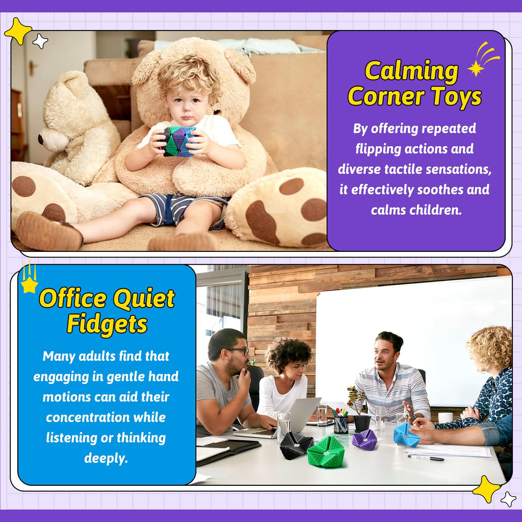Sensory Fidget Cube Set - 4 Pack Quiet Silicone Flip Cubes for Anxiety Relief, Autism ADHD (2 Inches, Multi-Textured)