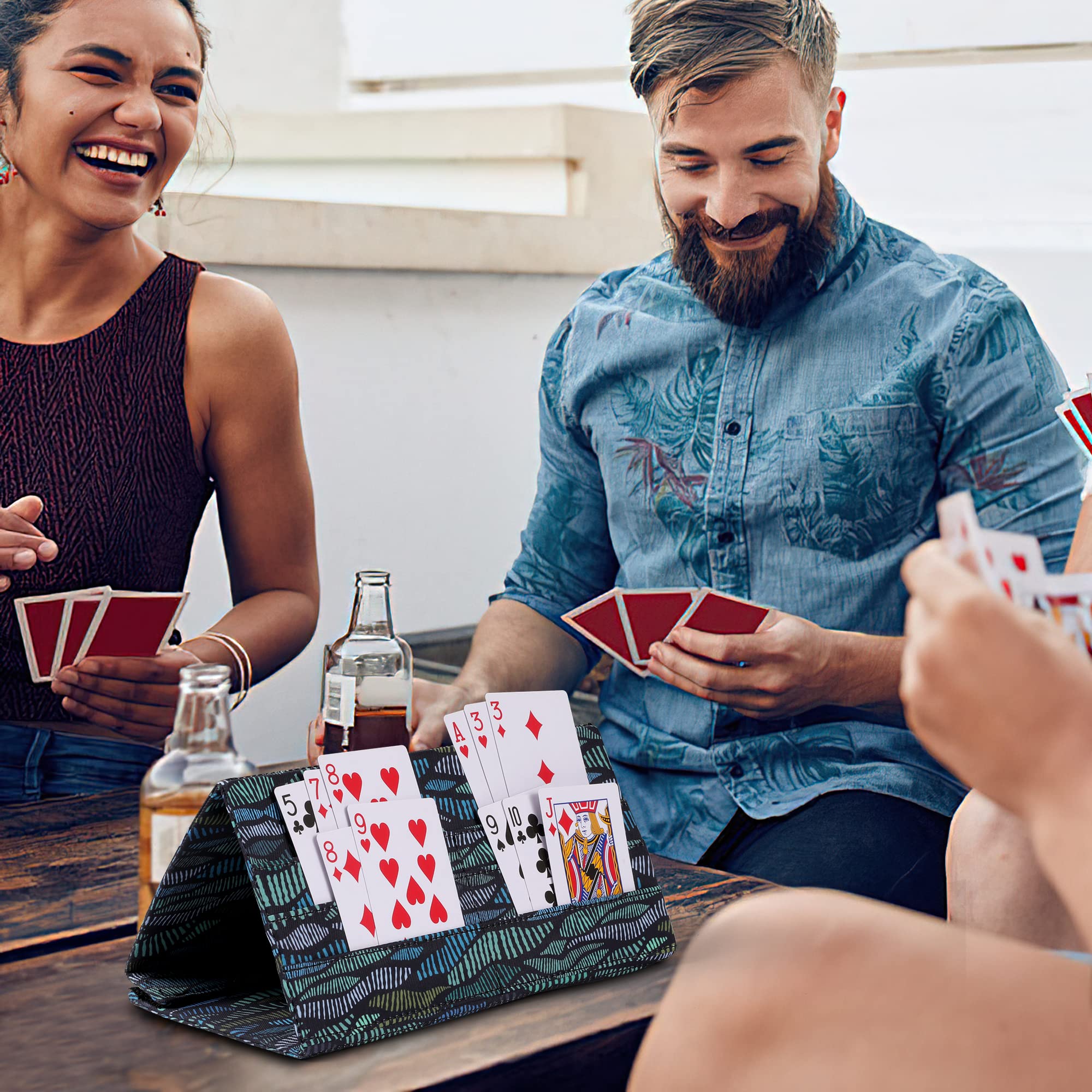 SeptCity Striped Canvas Playing Card Holder – Hands-Free, 6 Slots, Holds 40 Cards
