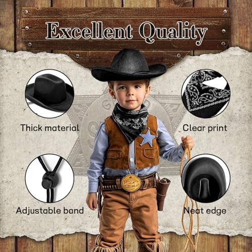 SeptCity Toddler Cowboy Hat & Blue Bandana Set – Ages 2-5, Western Dress-Up for Halloween & Parties