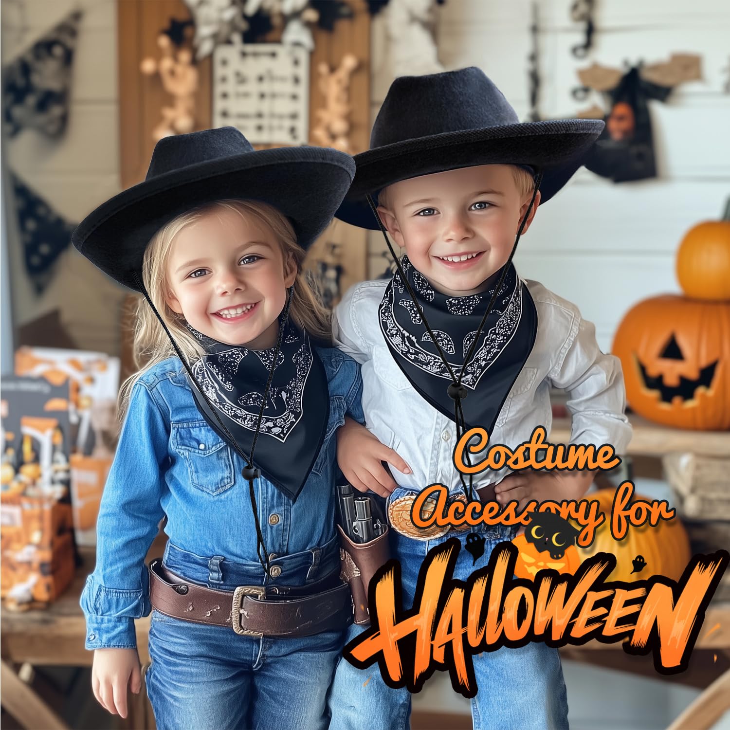 SeptCity Toddler Cowboy Hat & Blue Bandana Set – Ages 2-5, Western Dress-Up for Halloween & Parties