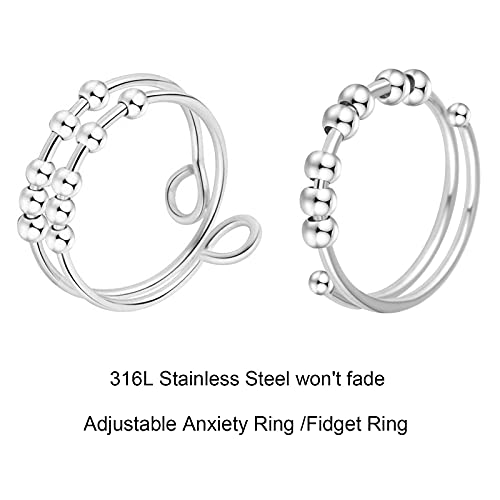 SERYNOW Double Layer Fidget Ring – Adjustable Anxiety Ring with Beads for Stress Relief (Unisex)