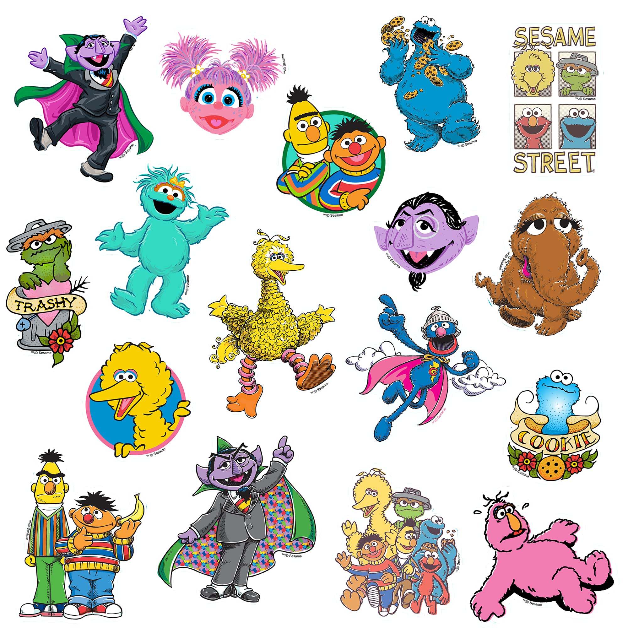 Sesame Street 50-Pack Vinyl Stickers – Elmo, Cookie Monster, Big Bird & More – Die-Cut Decals for Laptops, Water Bottles, and Scrapbooking