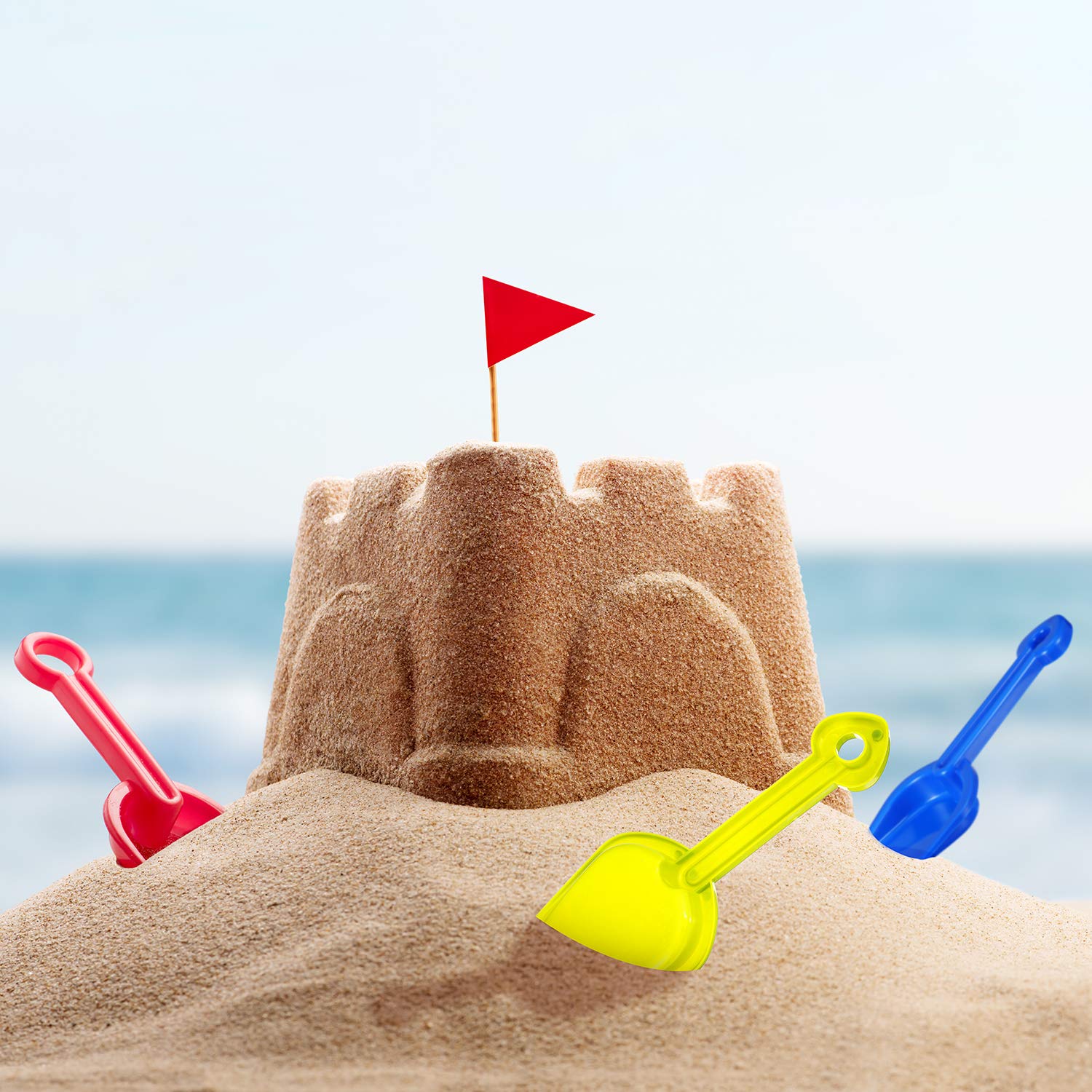 Set of 12 Colorful Plastic Beach Sand Shovels for Kids by Gejoy - 7.7 Inch Lightweight Scoops for Outdoor Digging