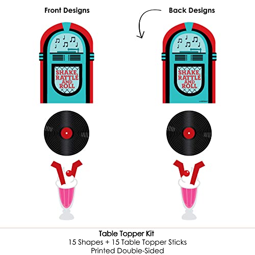 Set of 15 Retro 50's Sock Hop Centerpiece Sticks - Jukebox, Record & Shake Shapes