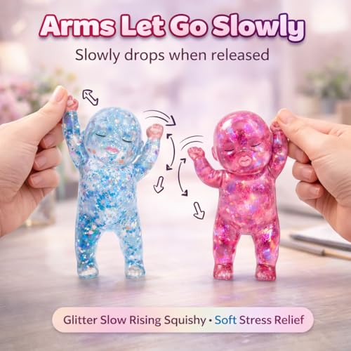 Set of 2 Glitter Baby Squishies - Slow Rising Stress Relief Fidget Toys, Soft Squeeze Desk Decor