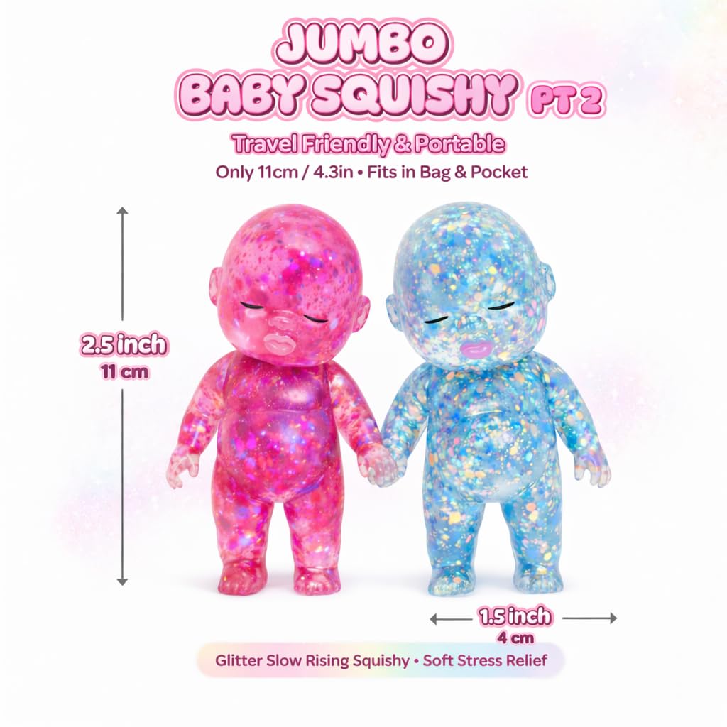 Set of 2 Glitter Baby Squishies - Slow Rising Stress Relief Fidget Toys, Soft Squeeze Desk Decor