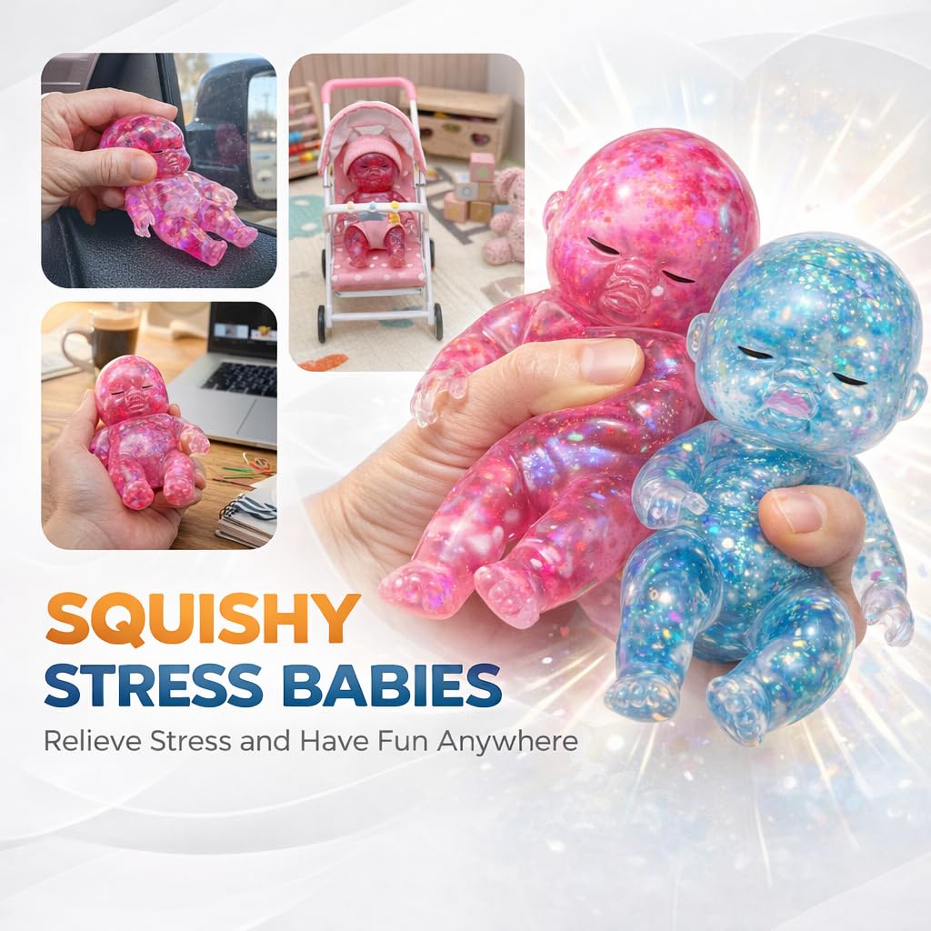 Set of 2 Glitter Baby Squishies - Slow Rising Stress Relief Fidget Toys, Soft Squeeze Desk Decor