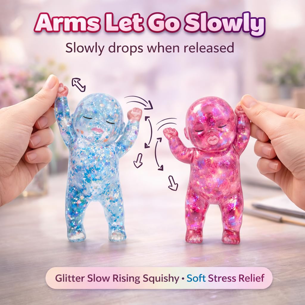 Set of 2 Glitter Baby Squishies - Slow Rising Stress Relief Fidget Toys, Soft Squeeze Desk Decor