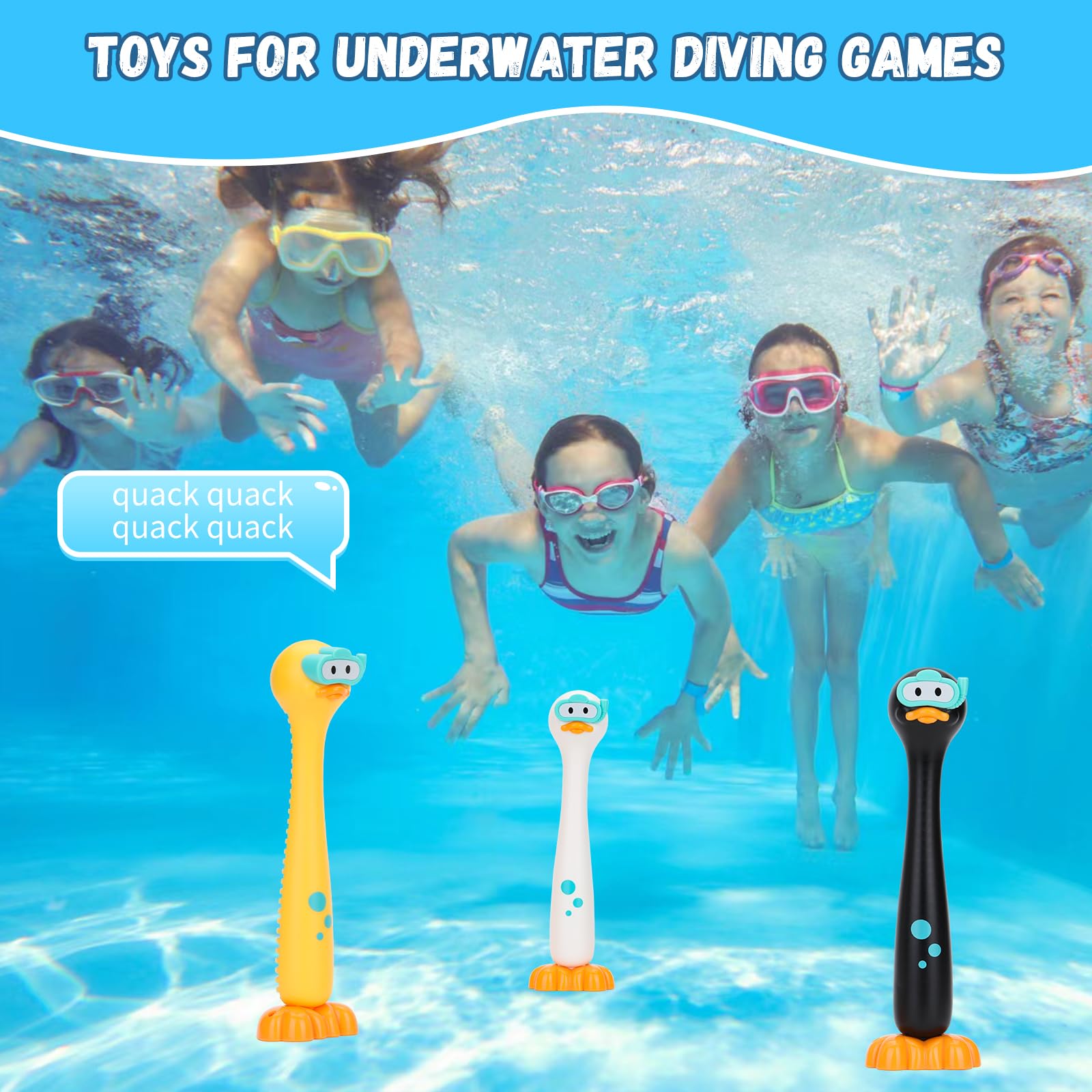 Set of 3 Pool Diving Toys for Kids - DDZOOU Clown Duck Dive Sticks for Fun Swimming Games