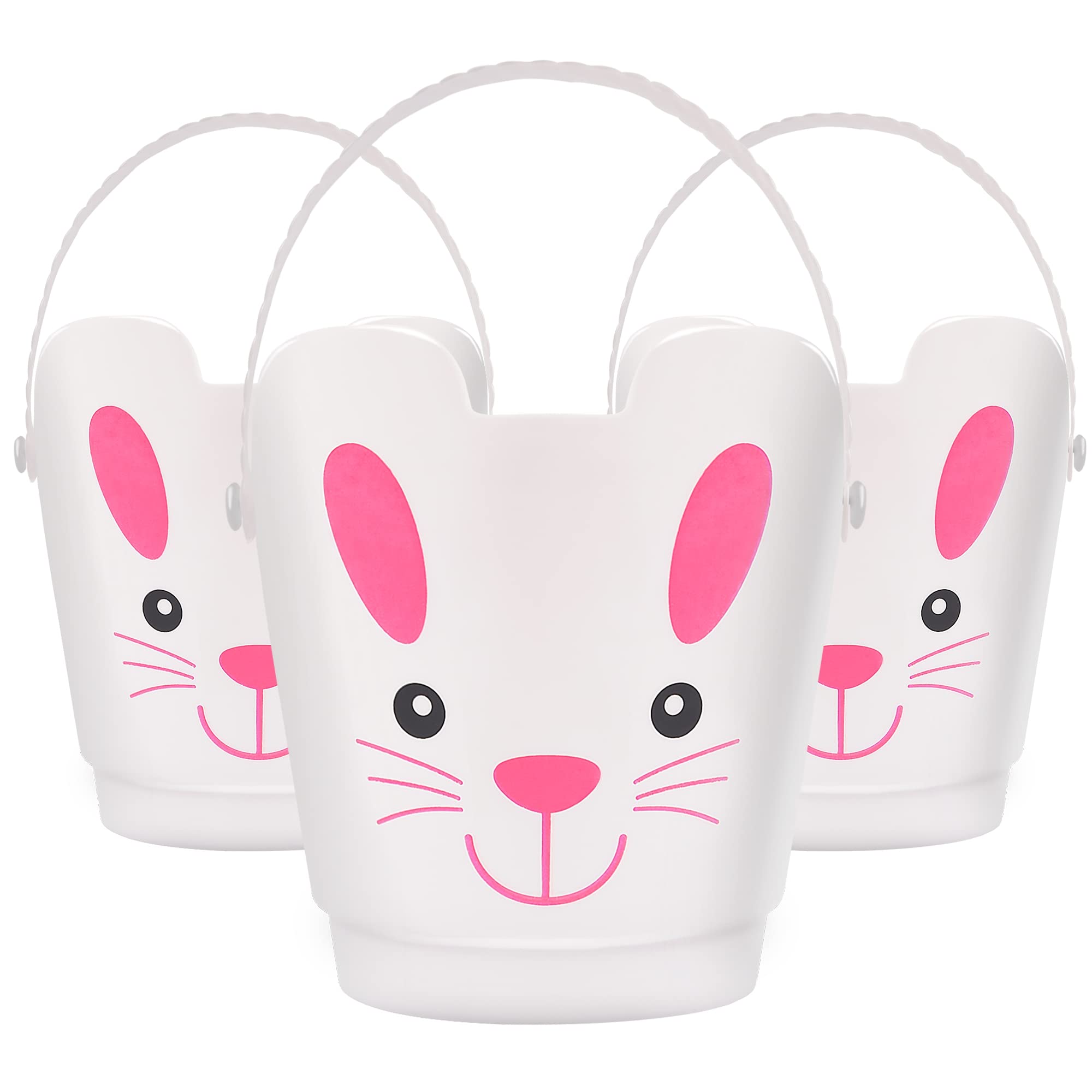 Set of 3 Zcaukya Easter Buckets – Plastic Bunny Baskets with Handles for Egg Hunts