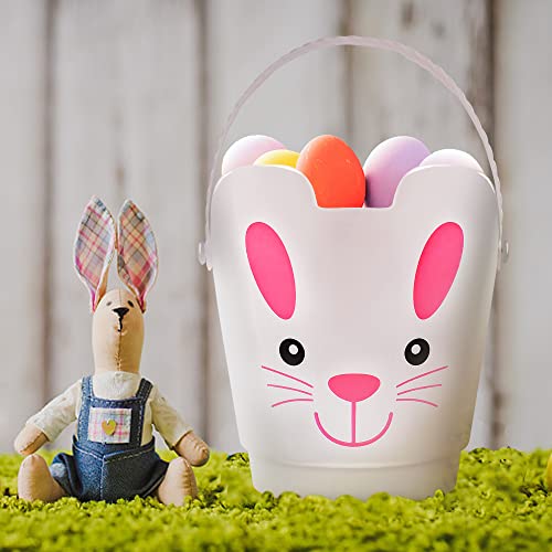 Set of 3 Zcaukya Easter Buckets – Plastic Bunny Baskets with Handles for Egg Hunts