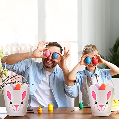 Set of 3 Zcaukya Easter Buckets – Plastic Bunny Baskets with Handles for Egg Hunts