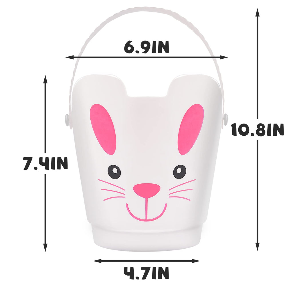 Set of 3 Zcaukya Easter Buckets – Plastic Bunny Baskets with Handles for Egg Hunts