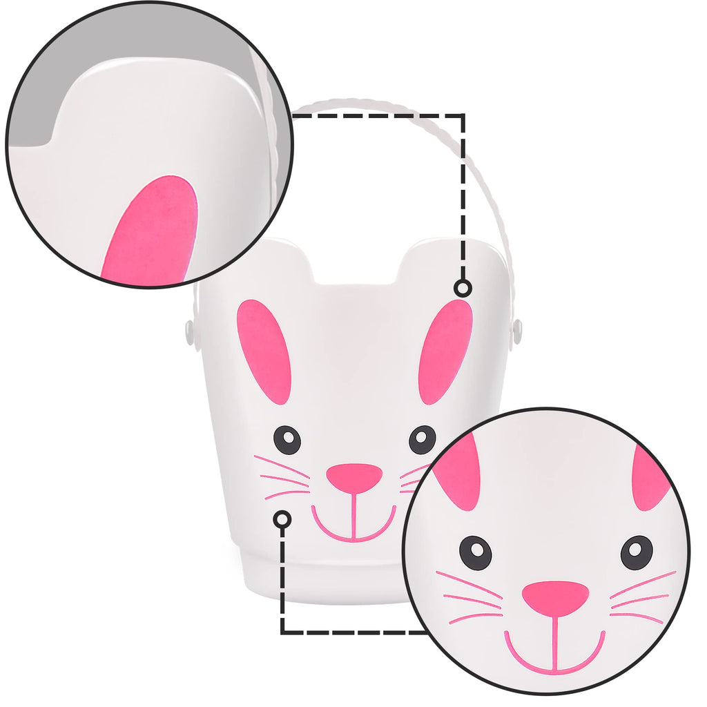Set of 3 Zcaukya Easter Buckets – Plastic Bunny Baskets with Handles for Egg Hunts