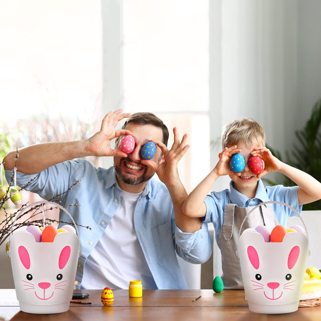 Set of 3 Zcaukya Easter Buckets – Plastic Bunny Baskets with Handles for Egg Hunts