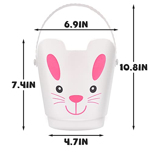 Set of 3 Zcaukya Easter Buckets – Plastic Bunny Baskets with Handles for Egg Hunts