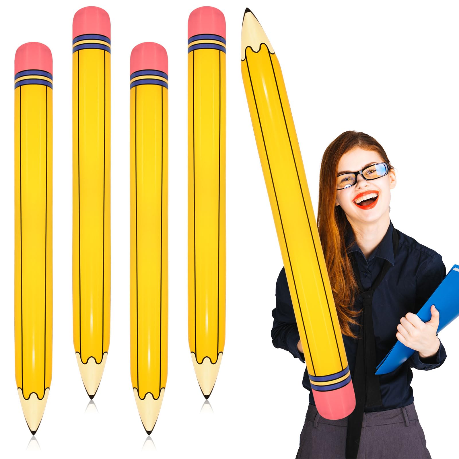 Set of 4 Extra Large Inflatable Pencils (44 Inches) - Back to School Balloon Decorations for Classroom, Graduation, and Birthday Parties