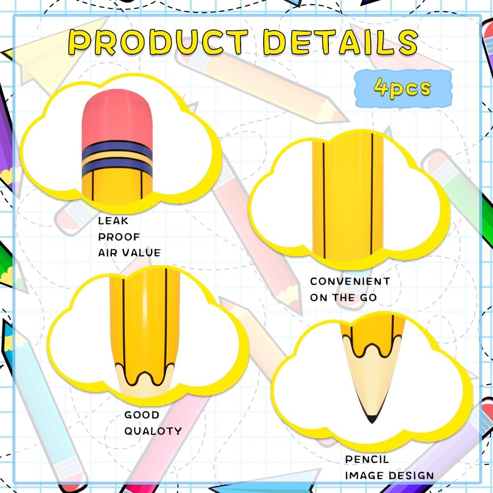 Set of 4 Extra Large Inflatable Pencils (44 Inches) - Back to School Balloon Decorations for Classroom, Graduation, and Birthday Parties