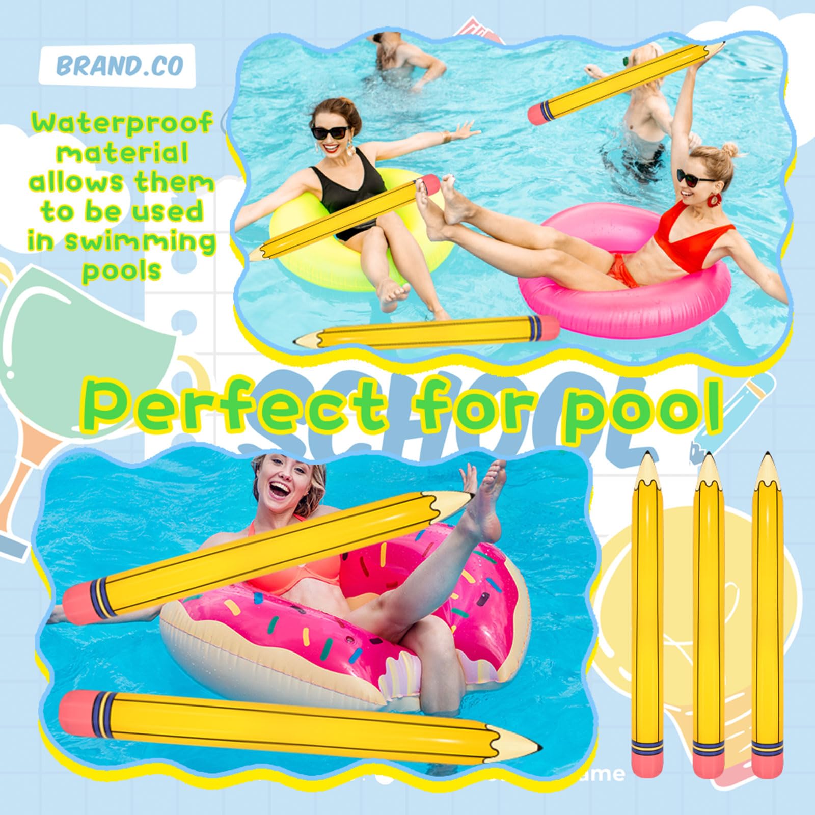 Set of 4 Extra Large Inflatable Pencils (44 Inches) - Back to School Balloon Decorations for Classroom, Graduation, and Birthday Parties