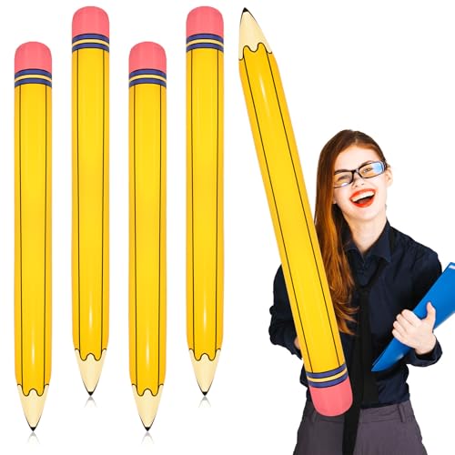 Set of 4 Extra Large Inflatable Pencils (44 Inches) - Back to School Balloon Decorations for Classroom, Graduation, and Birthday Parties