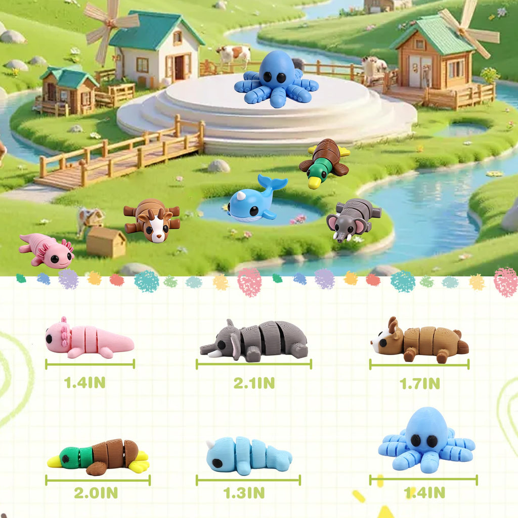Set of 40 Flexible 3D Printed Animal Figurines by VABAO - Articulated Fidget Toys for Desk Decor, Party Favors, and Gifts