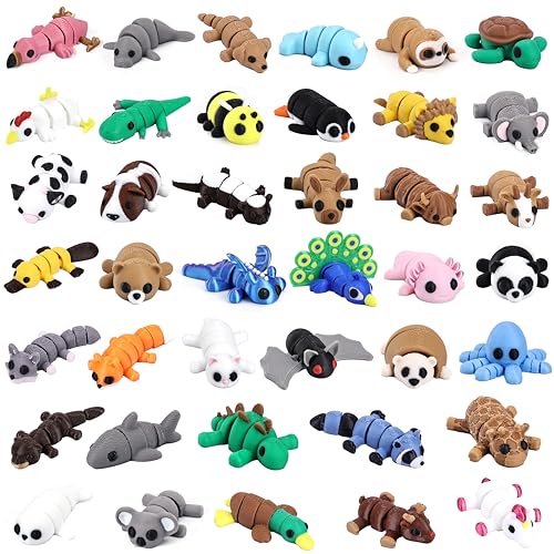 Set of 40 Flexible 3D Printed Animal Figurines by VABAO - Articulated Fidget Toys for Desk Decor, Party Favors, and Gifts