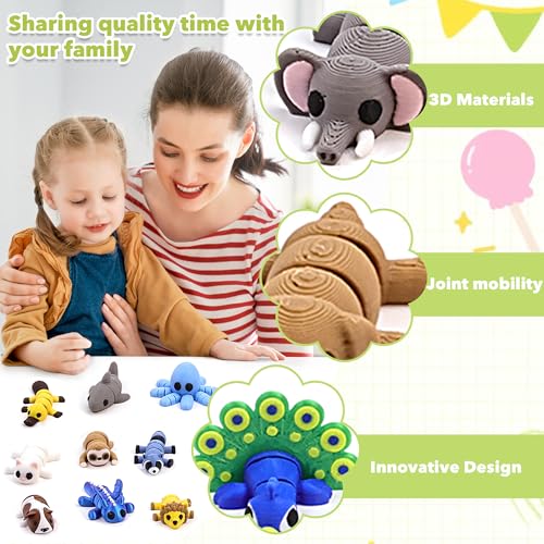 Set of 40 Flexible 3D Printed Animal Figurines by VABAO - Articulated Fidget Toys for Desk Decor, Party Favors, and Gifts