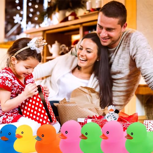 Set of 50 Multicolor Mini Rubber Ducks – Squeaky, Floatable Bath Toys for Kids, Party Favors, and Classroom Rewards