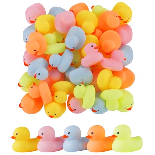 Set of 50 Multicolor Mini Rubber Ducks – Squeaky, Floatable Bath Toys for Kids, Party Favors, and Classroom Rewards