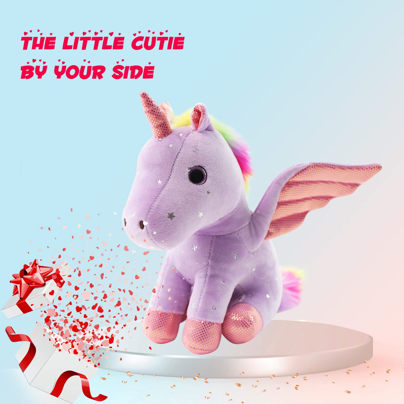 Sew Butiful 8 Inch Unicorn Stuffed Animals Set of 4 - Soft Plush Toys for Girls, Birthday Gift (Pink, Blue, Purple, White)