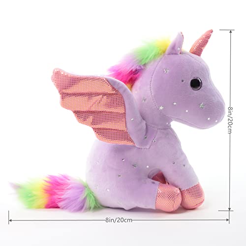 Sew Butiful 8 Inch Unicorn Stuffed Animals Set of 4 - Soft Plush Toys for Girls, Birthday Gift (Pink, Blue, Purple, White)