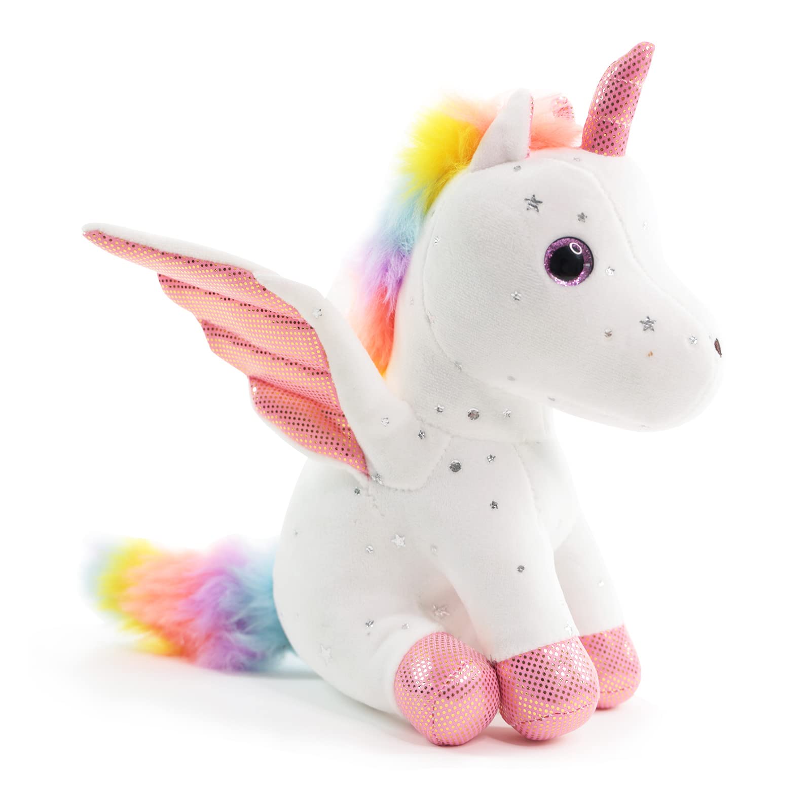 Sew Butiful 8" White Unicorn Plush – Soft Stuffed Animal with Gold Horn & Pink Wings for Kids Ages 3-8