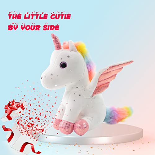 Sew Butiful 8" White Unicorn Plush – Soft Stuffed Animal with Gold Horn & Pink Wings for Kids Ages 3-8