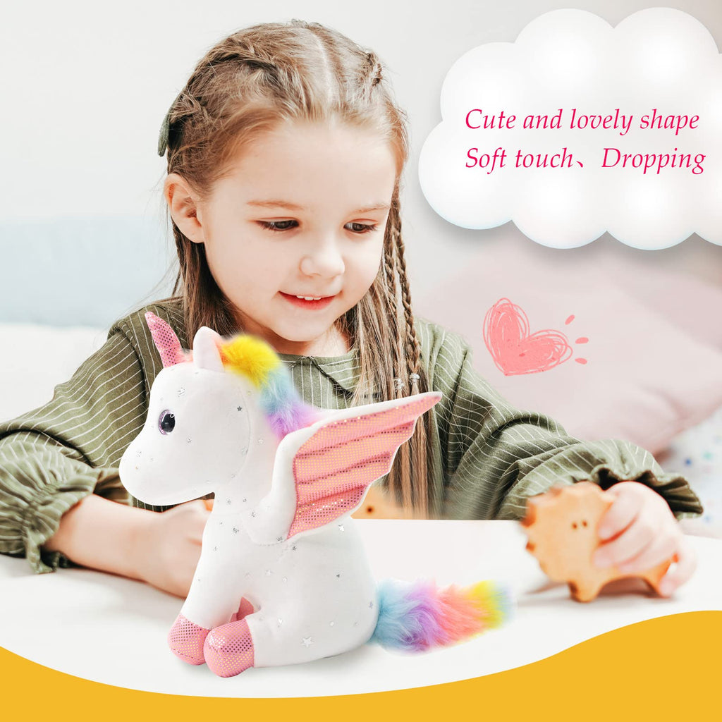 Sew Butiful 8" White Unicorn Plush – Soft Stuffed Animal with Gold Horn & Pink Wings for Kids Ages 3-8