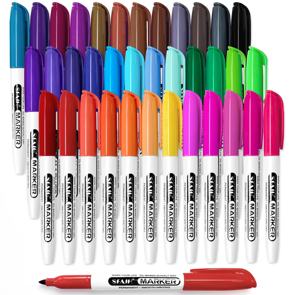 SFAIH 36 Colors Permanent Markers – Fine Point, Quick-Drying, Fade Resistant for Paper, Plastic, Wood