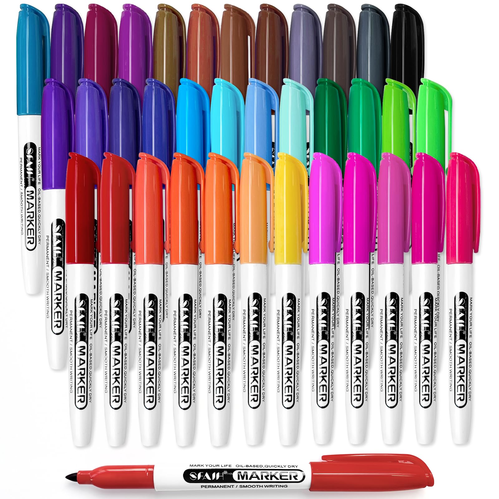 SFAIH 36 Colors Permanent Markers – Fine Point, Quick-Drying, Fade Resistant for Paper, Plastic, Wood