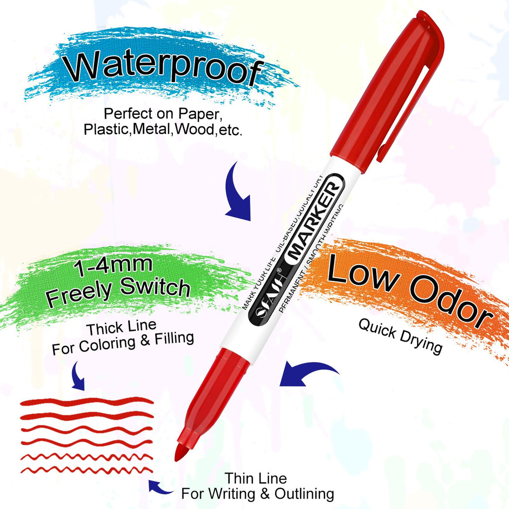 SFAIH 36 Colors Permanent Markers – Fine Point, Quick-Drying, Fade Resistant for Paper, Plastic, Wood