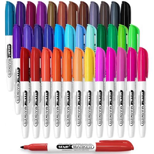 SFAIH 36 Colors Permanent Markers – Fine Point, Quick-Drying, Fade Resistant for Paper, Plastic, Wood