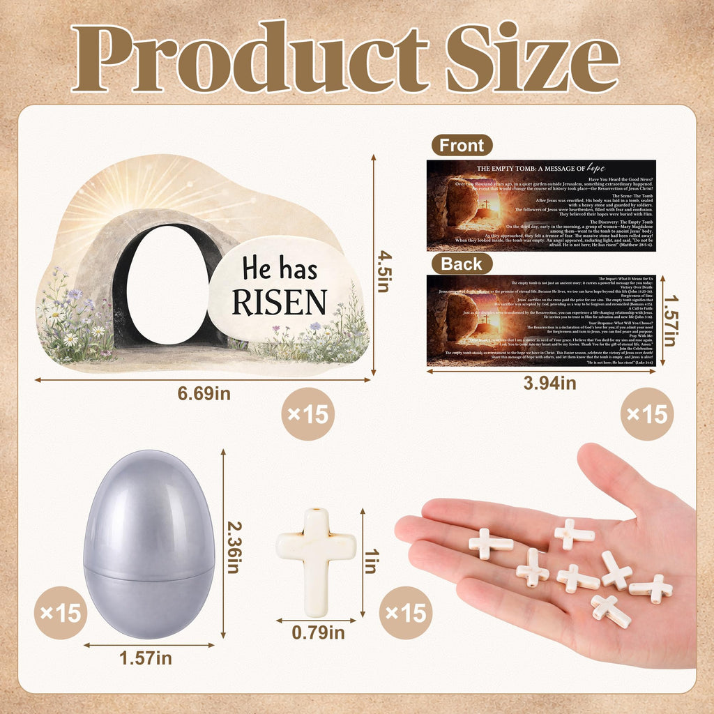 Sfcddtlg 60-Piece Easter Empty Tomb Eggs Set – 15 Interactive Resurrection Eggs with Prayer Cards, Tomb Cards, and Crosses for Church Events & Sunday School