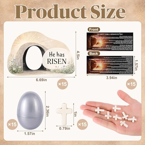 Sfcddtlg 60-Piece Easter Empty Tomb Eggs Set – 15 Interactive Resurrection Eggs with Prayer Cards, Tomb Cards, and Crosses for Church Events & Sunday School